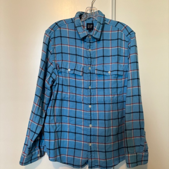 GAP Men’s 100% Cotton Flannel Shirt- blue, red, white - Picture 1 of 11